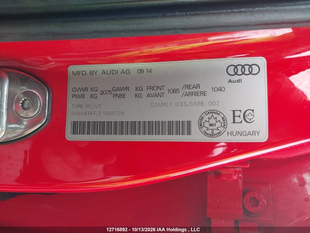 Продажа на аукционе авто 2015 Audi A3 Progressiv, vin: WAUJFRFF2F1055729, номер лота: 12716892