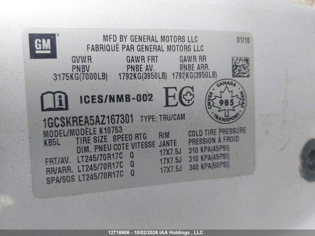 Продаж на аукціоні авто 2010 Chevrolet Silverado K1500 Ls, vin: 1GCSKREA5AZ167301, номер лоту: 12716906