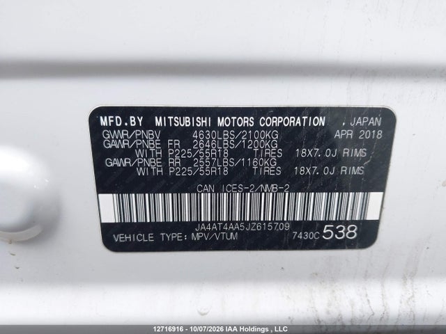 JA4AT4AA5JZ615709 Mitsubishi Eclipse Cross Gt/se