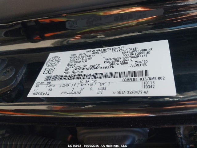 Ford F-150 2021 1FTFW1E52MFA80276 Image 18