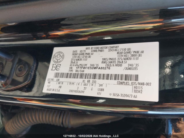 Ford F-150 2021 1FTFW1E52MFA80276 Image 19