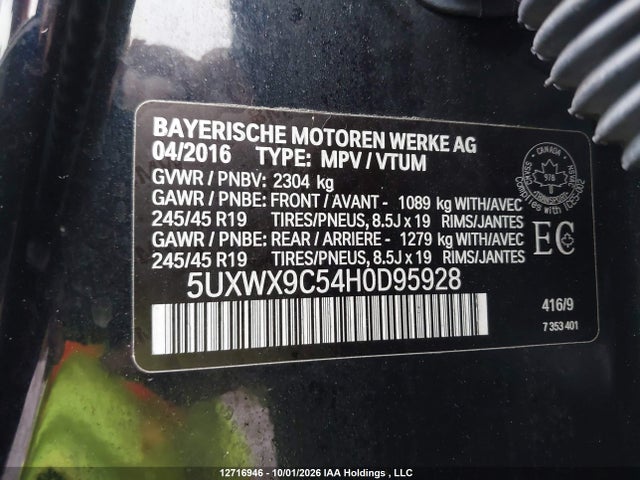 12716946 :رقم المزاد ، 5UXWX9C54H0D95928 vin ، 2017 Bmw X3 Xdrive28i مزاد بيع