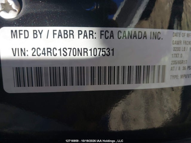 Auction sale of the 2022 Chrysler Pacifica Hybrid Limited, vin: 2C4RC1S70NR107531, lot number: 12716959