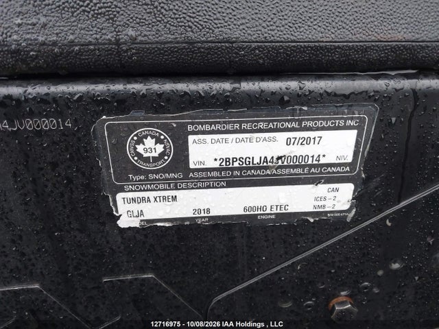 Продажа на аукционе авто 2018 Skidoo Tundra, vin: 2BPSGLJA4JV000014, номер лота: 12716975