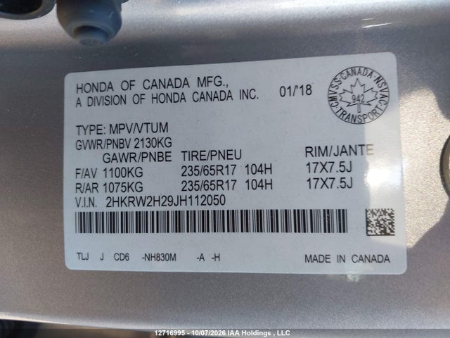 Honda CR-V 2018 2HKRW2H29JH112050 Image 9