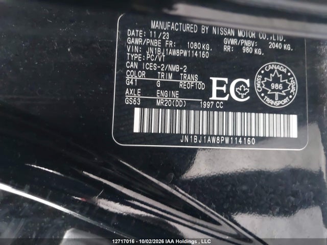 Продаж на аукціоні авто 2023 Nissan Qashqai S, vin: JN1BJ1AW8PW114160, номер лоту: 12717016