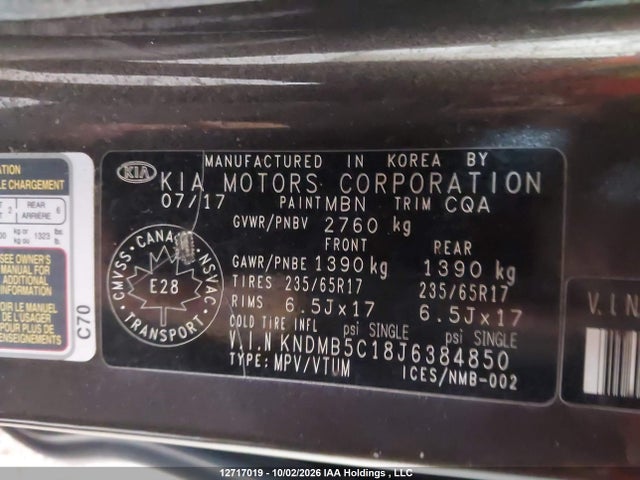 Продажа на аукционе авто 2018 Kia Sedona Lx/lx+, vin: KNDMB5C18J6384850, номер лота: 12717019