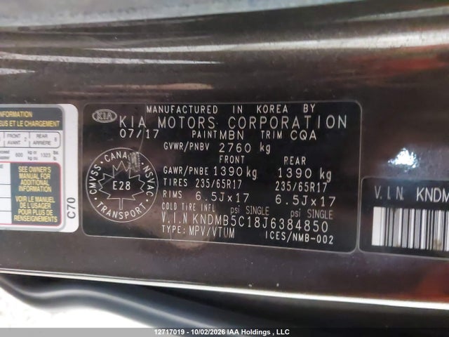Продажа на аукционе авто 2018 Kia Sedona Lx/lx+, vin: KNDMB5C18J6384850, номер лота: 12717019