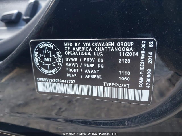 Volkswagen Passat 2015 1VWBV7A30FC047707 Image 9