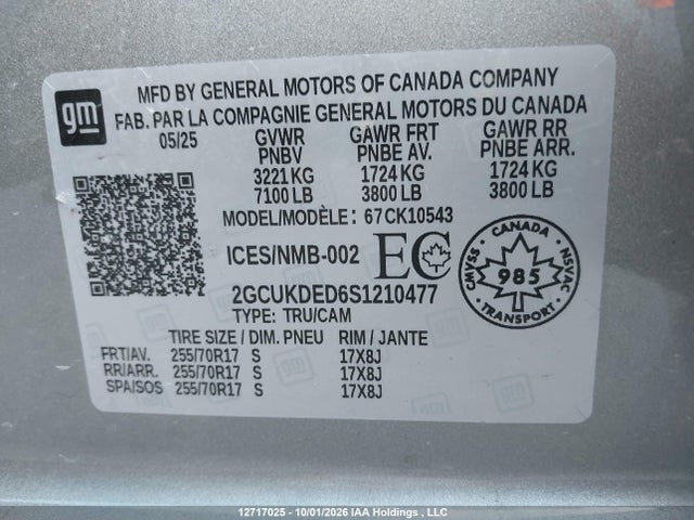 2025 Chevrolet Silverado K1500 Lt მანქანა იყიდება აუქციონზე, vin: 2GCUKDED6S1210477, აუქციონის ნომერი: 12717025