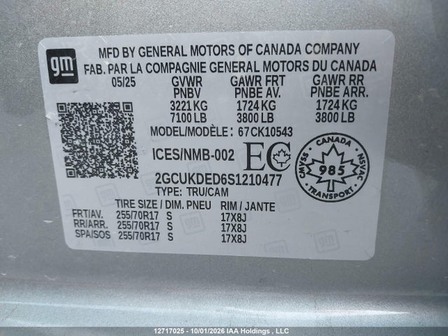 2025 Chevrolet Silverado K1500 Lt მანქანა იყიდება აუქციონზე, vin: 2GCUKDED6S1210477, აუქციონის ნომერი: 12717025