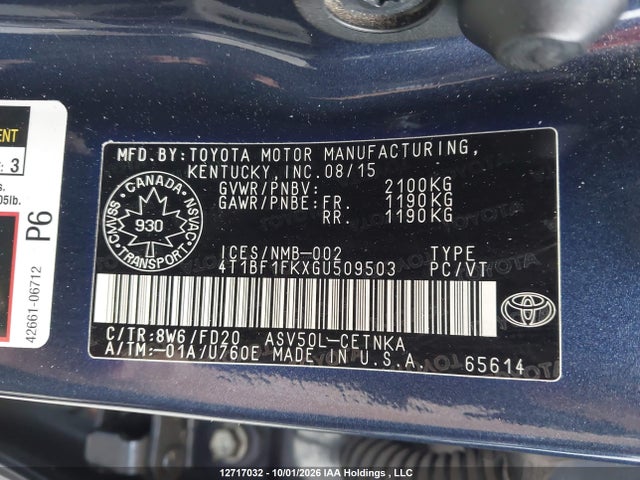 4T1BF1FKXGU509503 Toyota CAMRY LE