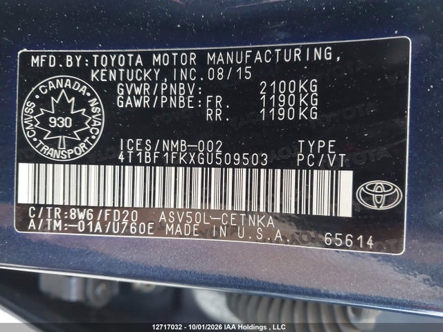 4T1BF1FKXGU509503 Toyota CAMRY LE