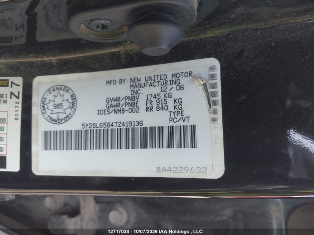 Aukcja sprzedaży 2007 Pontiac Vibe, vin: 5Y2SL65847Z419136, numer aukcji: 12717034