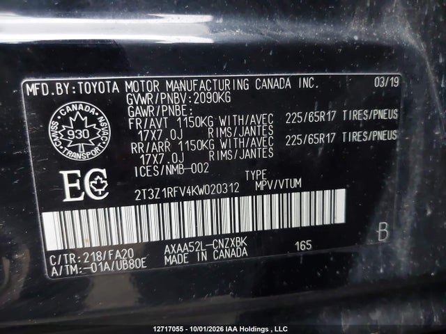 Toyota RAV4 LE 2019 2T3Z1RFV4KW020312 Image 9