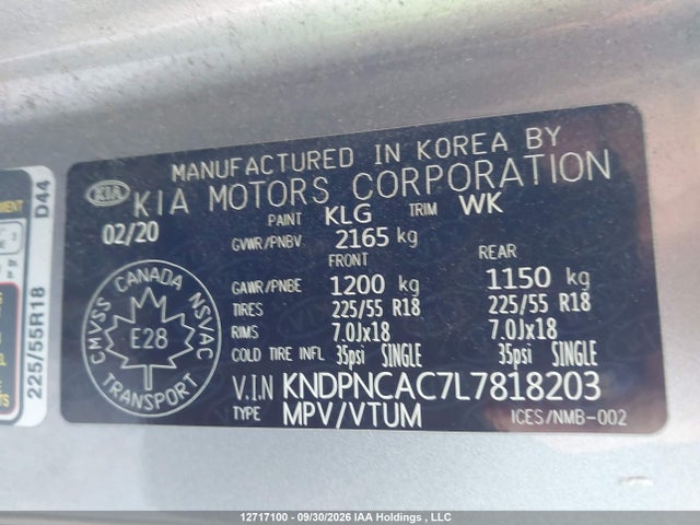 Aukcja sprzedaży 2020 Kia Sportage Ex, vin: KNDPNCAC7L7818203, numer aukcji: 12717100