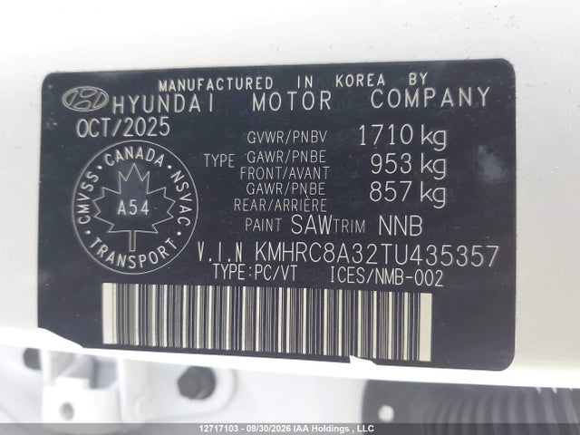 Продажа на аукционе авто 2026 Hyundai Venue Sel, vin: KMHRC8A32TU435357, номер лота: 12717103