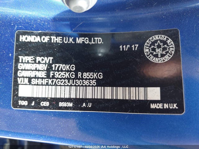 SHHFK7G23JU303635 Honda Civic