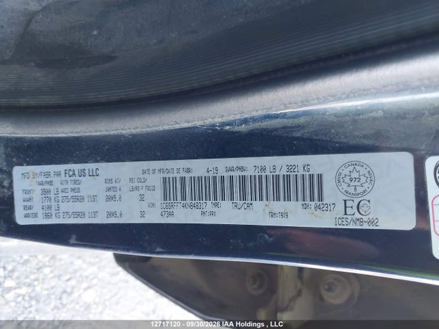Aukcja sprzedaży 2019 Ram 1500 Big Horn/lone Star, vin: 1C6SRFFT4KN848317, numer aukcji: 12717120