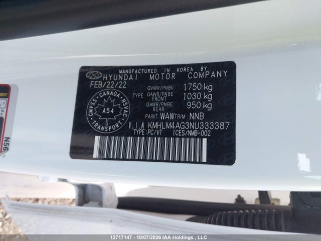 KMHLM4AG3NU333387 Hyundai Elantra