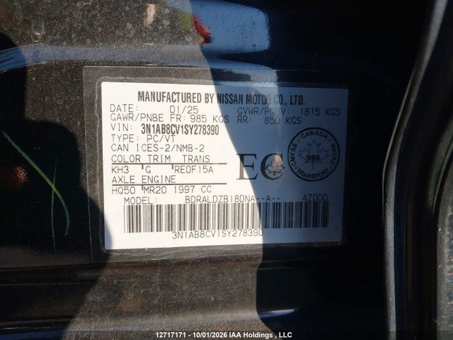 Aukcja sprzedaży 2025 Nissan Sentra Sv, vin: 3N1AB8CV1SY278390, numer aukcji: 12717171