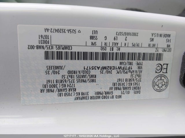 Auction sale of the 2021 Ford F-150 Xlt, vin: 1FTFW1E82MFA35171, lot number: 12717177