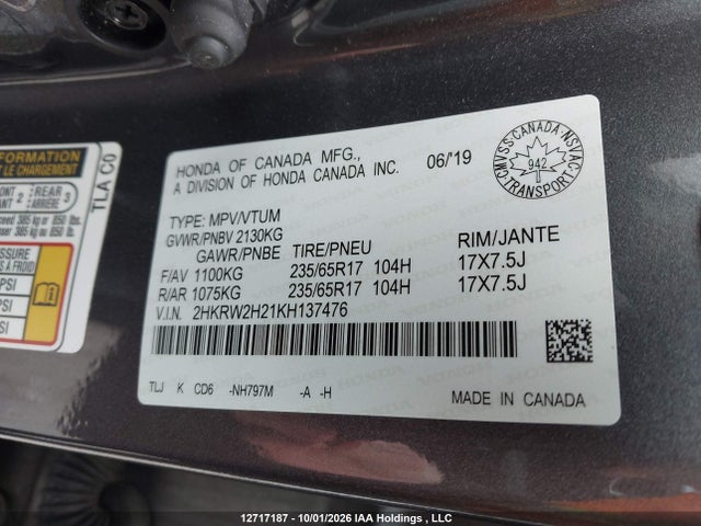 2HKRW2H21KH137476 Honda CR-V LX
