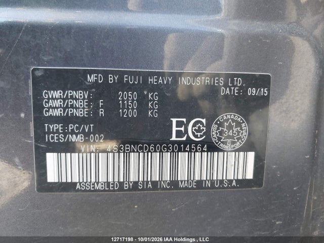 Subaru Legacy 2.5i Premium 2016 4S3BNCD60G3014564 Image 19