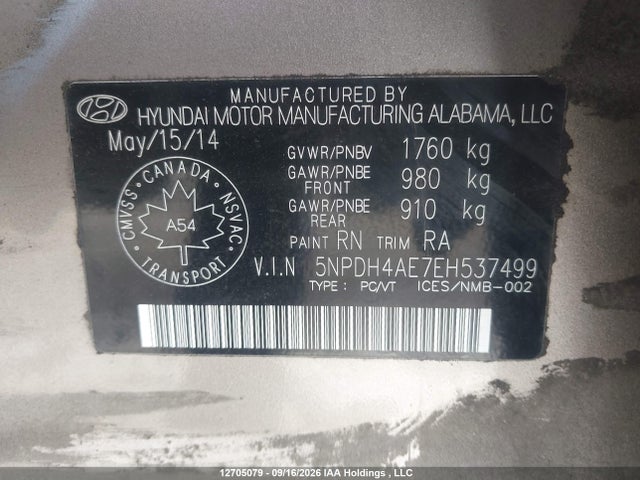 Hyundai ELANTRA GL 2014 5NPDH4AE7EH537499 Image 9