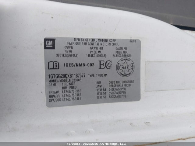 Aukcja sprzedaży 2008 Gmc Savana Standard, vin: 1GTGG29CX81187577, numer aukcji: 12709858