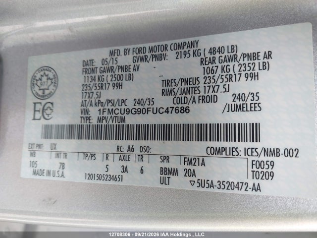 Ford ESCAPE SE 2015 1FMCU9G90FUC47686 Image 20