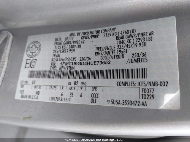 Ford ESCAPE SE 2017 1FMCU9GD4HUE79652 Image 19