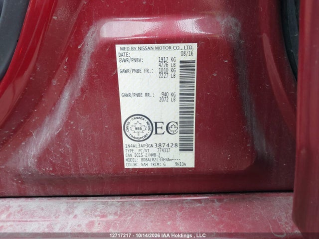 1N4AL3AP3GN387428 Nissan Altima 2.5/s/sv/sl/sr