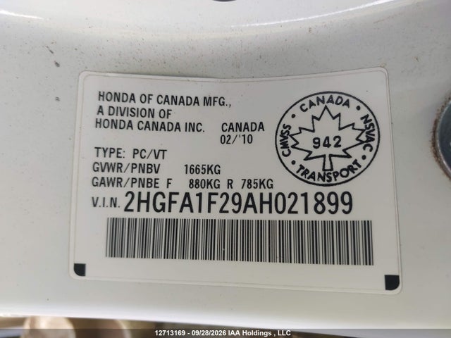 Продажа на аукционе авто 2010 Honda Civic Dx/dx-a, vin: 2HGFA1F29AH021899, номер лота: 12713169