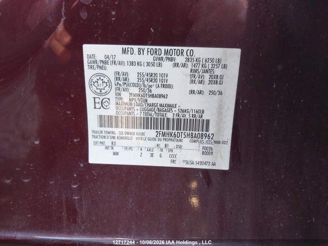 12717244 :رقم المزاد ، 2FMHK6DT5HBA08962 vin ، 2017 Ford Flex Limited مزاد بيع