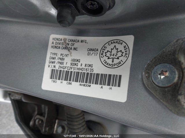 Honda Civic Lx 2017 2HGFC2F51HH016135 Image 9
