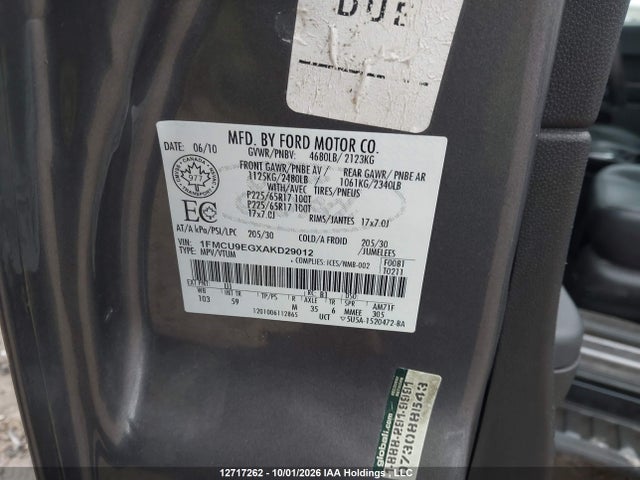 Продажа на аукционе авто 2010 Ford Escape, vin: 1FMCU9EGXAKD29012, номер лота: 12717262