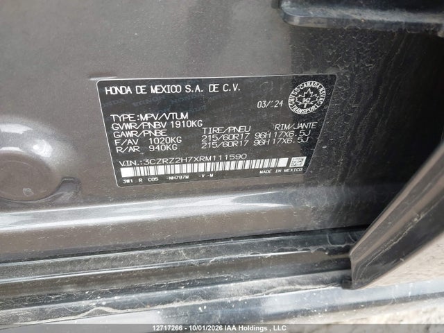 3CZRZ2H7XRM111590 Honda Hr-v Ex-l Navi