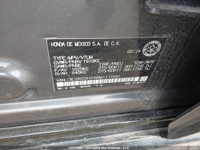 3CZRZ2H7XRM111590 Honda Hr-v Ex-l Navi
