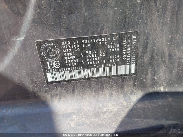 3VWG57AUXKM013006 Volkswagen GOLF S/SE