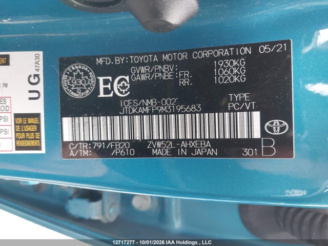 2021 Toyota Prius Prime მანქანა იყიდება აუქციონზე, vin: JTDKAMFP9M3195683, აუქციონის ნომერი: 12717277