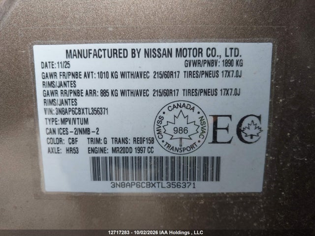 Aukcja sprzedaży 2026 Nissan Kicks Sv, vin: 3N8AP6CBXTL356371, numer aukcji: 12717283