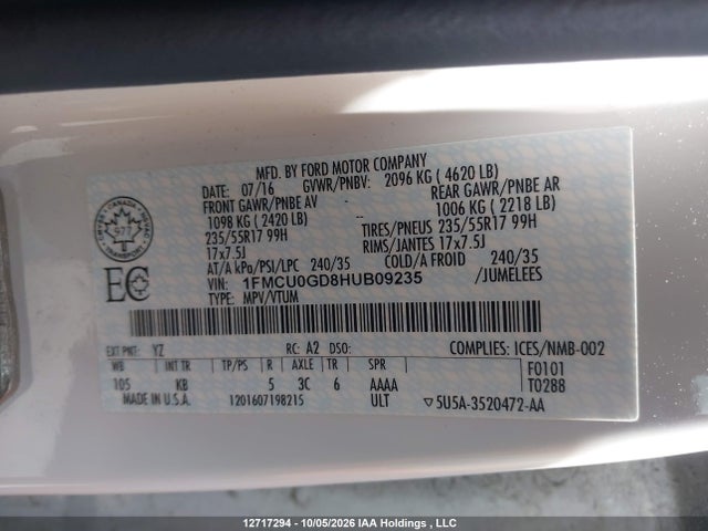 Ford ESCAPE SE 2017 1FMCU0GD8HUB09235 Image 19