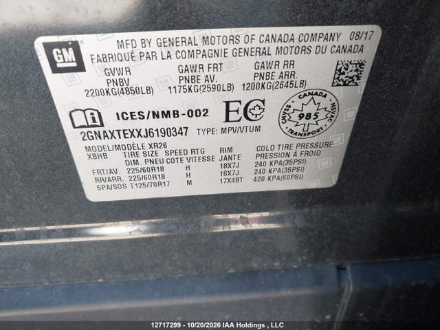 Chevrolet Equinox 2018 2GNAXTEXXJ6190347 Image 9