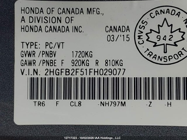 Honda Civic Lx 2015 2HGFB2F51FH029077 Image 9