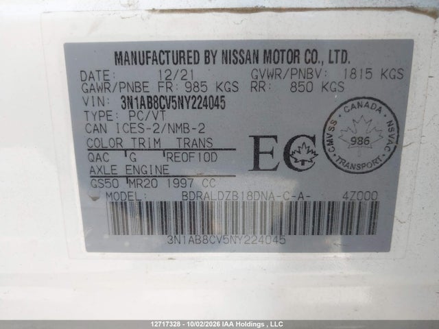 3N1AB8CV5NY224045 Nissan SENTRA SV