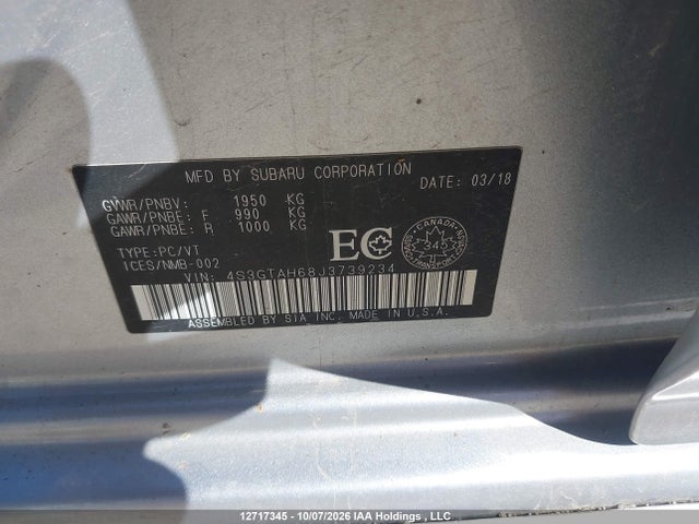 2018 Subaru Impreza Premium Plus მანქანა იყიდება აუქციონზე, vin: 4S3GTAH68J3739234, აუქციონის ნომერი: 12717345