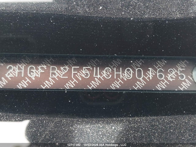 2012 Honda Civic Lx მანქანა იყიდება აუქციონზე, vin: 2HGFB2F54CH001625, აუქციონის ნომერი: 12717352