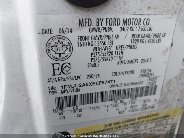 12717359 :رقم المزاد ، 1FMJU2A5XEEF57471 vin ، 2014 Ford Expedition Limited مزاد بيع