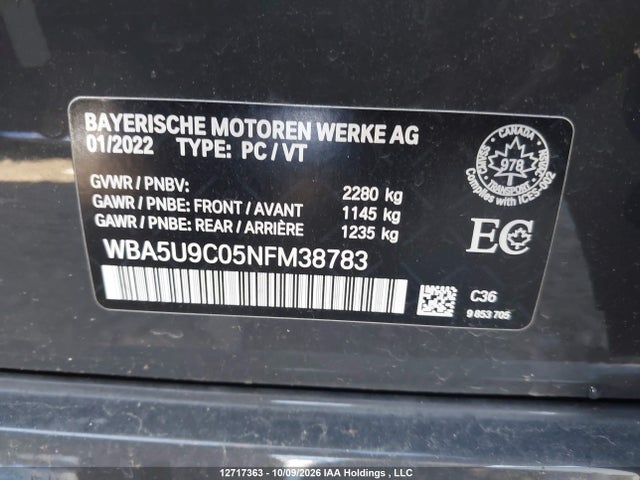 Aukcja sprzedaży 2022 Bmw M340i Xdrive, vin: WBA5U9C05NFM38783, numer aukcji: 12717363